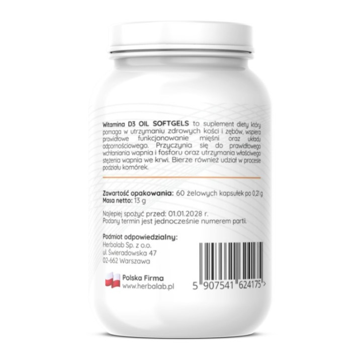 Witamin D3 2000 IU 60 żelowych kapsułek Herbalab
