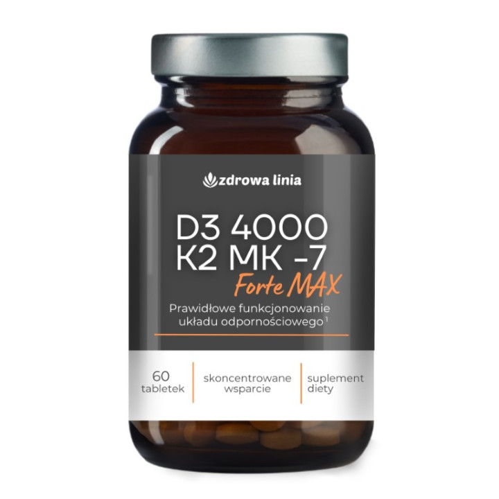 WITAMINA D3+K2 MK-7 FORTE MAX 4000 IU ODPORNOŚĆ SERCE KOŚCI ZĘBY