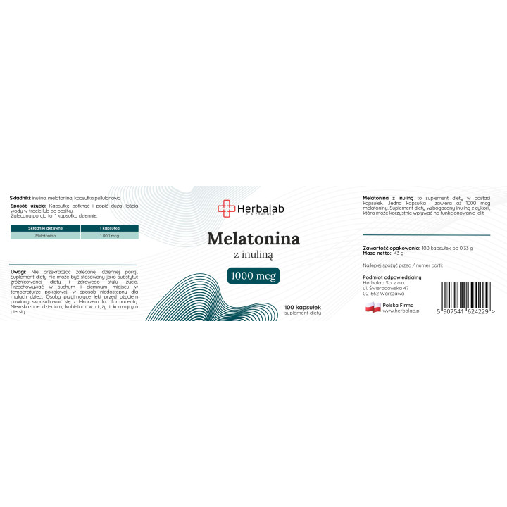 Melatonina z inuliną FORTE 1000 mcg 100 kapsułek Herbalab