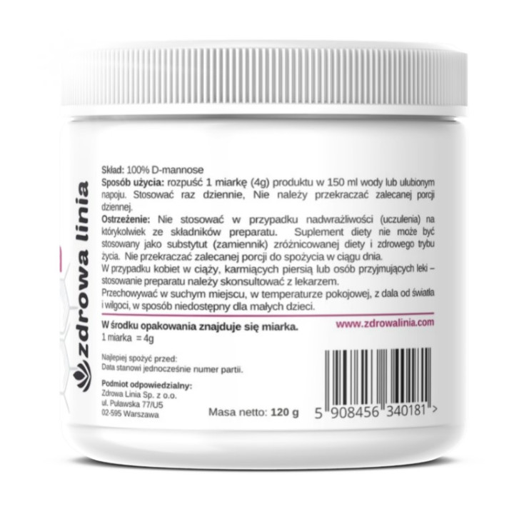 D-Mannoza D-mannose 4000 mg CZYSTA bez dodatków 120g Miarka GRATIS