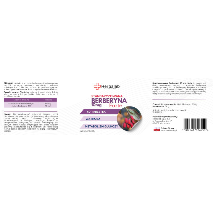 Berberyna Standaryzowana Forte 10mg - 60 sztuk